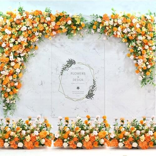 Wedding simulation flower row row flower autumn orange wedding set floral art stage layout background wall decoration