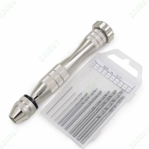 Rotary Handle Drilling Tool + Micro 10 Drill Bits For PCB Wood Model Making DIY