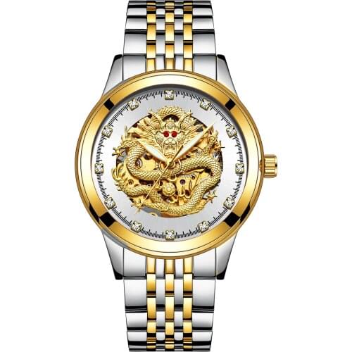 Tevise Top Brand Men Mechanical Luxurious Automatic Winding Watch Waterproof Skeleton Hollow Gold Dragon Clock Relogio Masculino