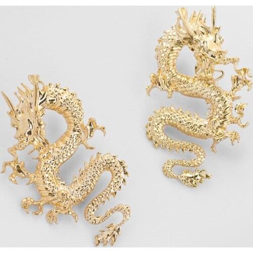 Vintage China Popular Dragon Long Pendant Earrings Women Trend Personality Metal Pendant Unique Temperament Jewelry Party Gift