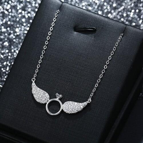 925 Sterling Silver Necklace Pendant For Women Angel Wings Pendant Inlaid zircon Charm Chain Adjustable Choker Gift Jewelry