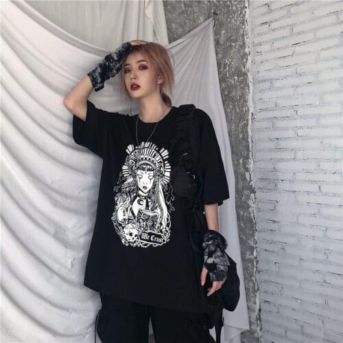 Summer Goth sexy female tee aesthetic loose women t-shirt punk dark Grunge streetwear ladies top gothic tshirts Harajuku clothes