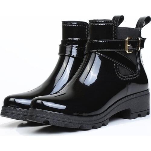 Comemore New Boots Women Short Boots Rain Shoes Non-Slip Patent Leather Elastic Band U-shaped Water Shoes Ankle Boots 2021 PVC
