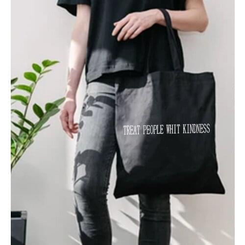 Treat People with Kindness Letter Print Casual Styles Fashion Canvas Big Capacity Harajuku Women New Funny Vintage Shoulder Bags