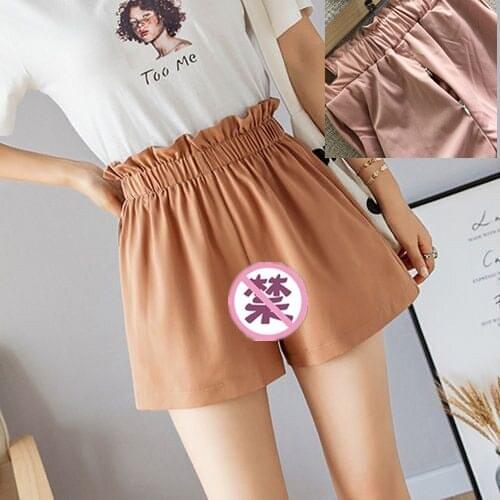 Womens Outdoor Sex Shorts Pants High Waist Sexy Open Crotch Secret Zipper Trousers For Women Summer Erotic Sex Costumes Clothes