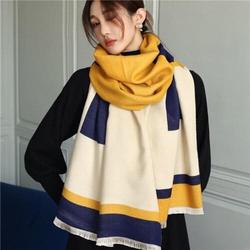 Winter Shawls Design Cashmere Scarf Lady Pashmina Luxury Wraps Thick Blanket Warm Bufanda Female Travel Double-sided Stoles