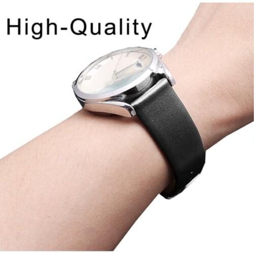 1PC Men Women Plain Weave Strap Waterproof Lychee Grain Leather Watch Band Accessory Pin Buckle Width 12/14/16/18/20/22MM