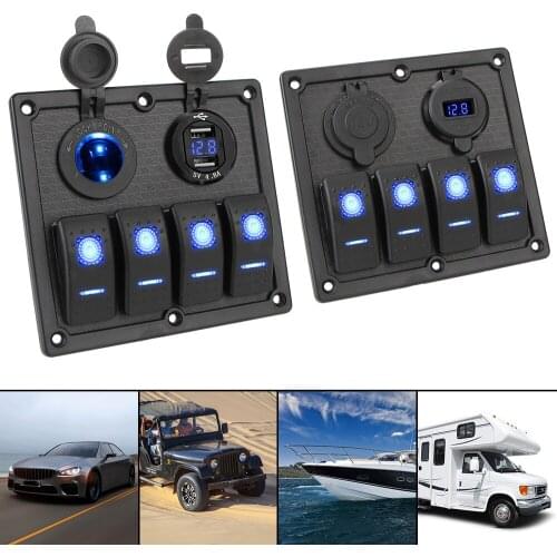 4 Gang Switch Panel 5V 4.8A Dual USB Port Interior Parts For Car Auto Marine Circuit Digital Voltmeter Socket Charger