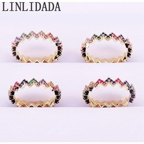 8Pcs 6/7/8 Charm CZ Micro Pave Gold Filled Rings Fashion Colorful Zirconia Rainbow Engagement Jewelry Gifts