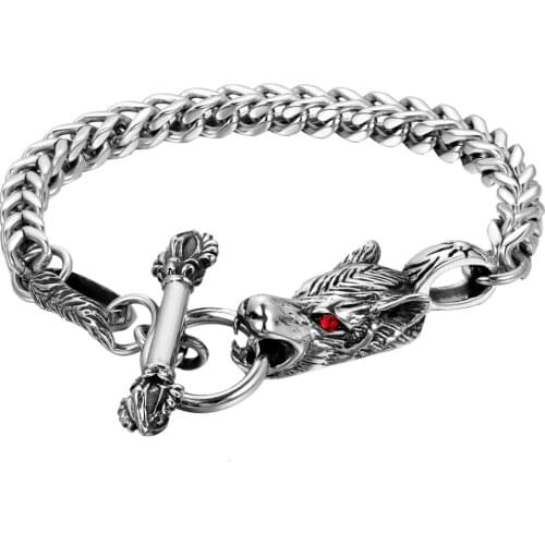 BONISKISS Antique Wolf Head Charm Stainless Steel Animal Bracelet For Men Gothic Hand Chain Bracelet Jewelry Gifts Wholesale