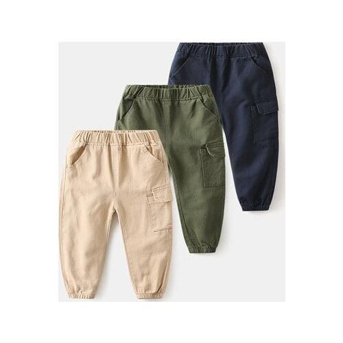 Childrens Casual Pants 2021 Spring Autumn New Korean Baby Boys Solid Casual Pants Childrens Boys Cargo Pants Trousers 2-7Y