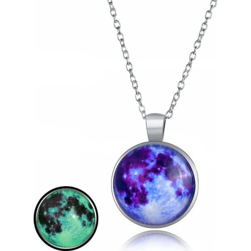 Luminous Glass Round Pendant Necklace for Women Silver Color Glow In The Dark Moon Necklace Party Jewelry Gift