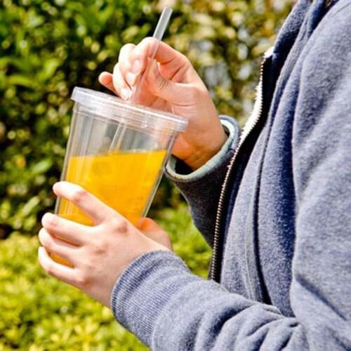 1Pc 500ml Double-walled Ice Cold Drink Coffee Tea Cup Reusable With Straw Iced Travel Plastic Mug Smoothie A4M6