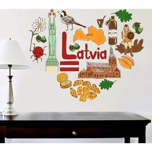 Latvia Illustration Travel The Word Landmark Wall Sticker Wedding Decor Vinyl Waterproof Wall Sticker Wallpaper Wall Decal