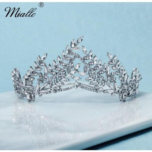 Miallo Leaf Crystal Crown Headband Bridal Wedding Hair Accessories for Women Hair Jewelry Rhinestone Tiaras and Crowns Gift