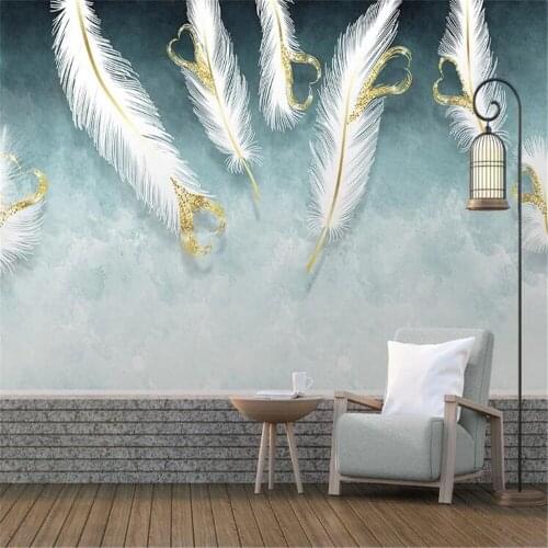 Milofi nordic small fresh light luxury hd hand painted white heart shaped feather background wall painting