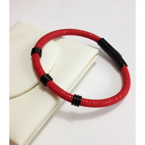 Men 5MM Genuine Blue Stingray Leather Bracelets Rose Gold 5mm Round Stainless Steel Circle Men Bracelet Bangle