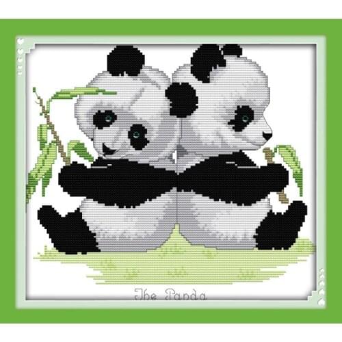 Joy Sunday Cross Stitch Kits DIY Two cute pandas Printed Chinese Embroidery Needlework for hanging in the some childrens rooms