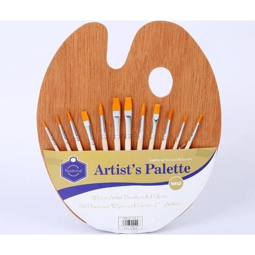Nylon wool 12 brushes + palette set Watercolor Acrylic Oil Painting Childrens Art Painting Supplies