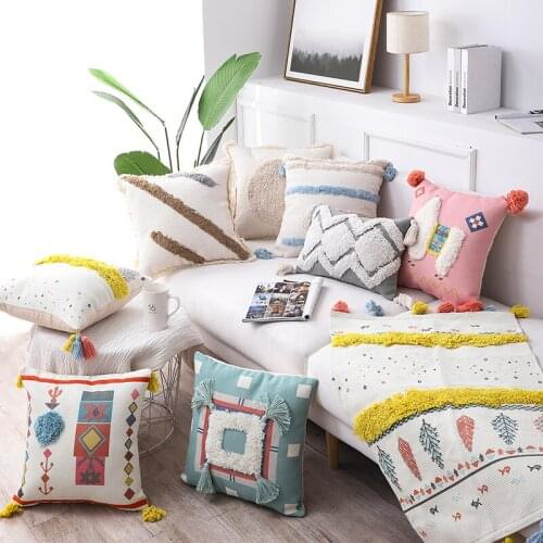 Nordic Pillow Cushion Cover Light Luxury Tassel Hug Pillowcase Living Room Sofa Bedside Bed Lumbar Pillow Removable and Washable