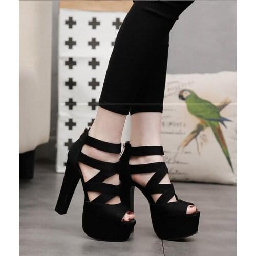 2021 new summer fashion models 15CM high-heeled platform sandals shoes, fish head hollow sandals Gaotong nightclub