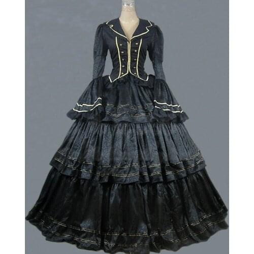 New Womens Retro Two-Piece Lolita Dress Long Jacquard Lace Ruffle Victorian Dress Gothic Halloween Costume Party Bandage Dress