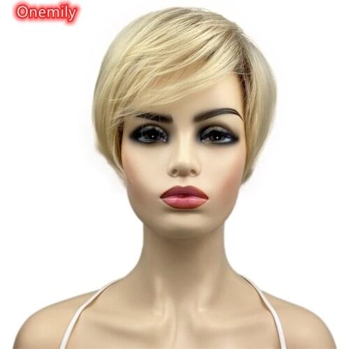 Onemily Short Straight Blond Smooth Natural Hair Wig for Women Daily Wear