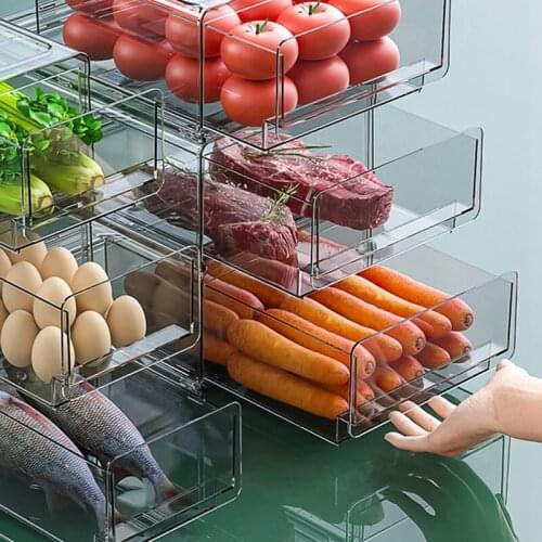 Plastic Stackable Kitchen Pantry Cabinet Refrigerator Freezer Food Storage Box with Lid Organization for Fruit Snacks
