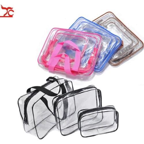 3Pcs/Set PVC Transparent Cosmetic Bag Women Zipper Clear Makeup Bags Beauty Case Make Up Storage Bath Toiletry Wash Bag