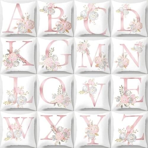 Pink rose Letter Cushion Cover 45x45 Polyester Pillowcover sofa Cushions Decorative Throw Pillows Home Decor Pillowcase cojines
