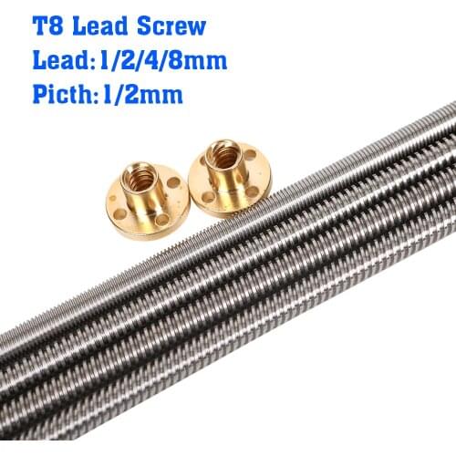 3D Printer THSL-300-8D Trapezoidal Rod T8 Lead Screw Thread 8mm Lead1mm Length100mm200mm300mm400mm500mm600mm with Brass Nut