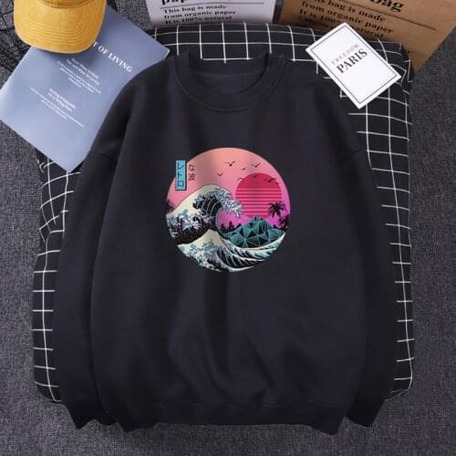 The Great Retro Wave Sweatshirt Japan Anime Vaporwave Kanagawa Hoodies Men Crewneck Pullover Male Casual Fit Loose Tracksuits