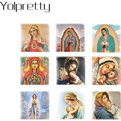 Mother Mary virgin Chrild Our lady of guadalupe Square Glass Cabochon Jewelry Findings Making Conponent Semi Finished Jewelry