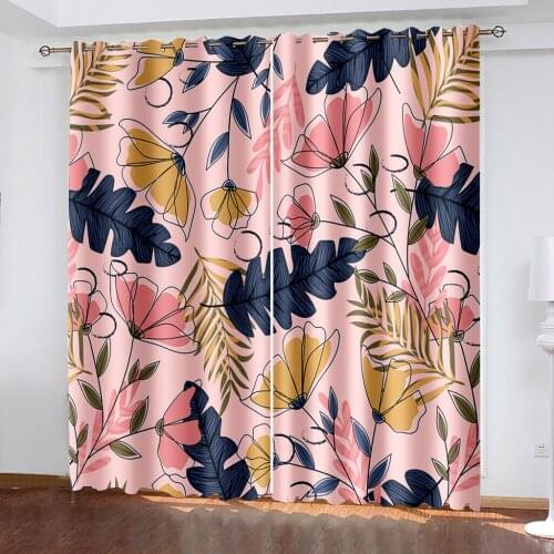 Photo Blackout Window Drapes Luxury 3D Curtains pink flower curtains Blockout Polyester Photo Drapes Fabric