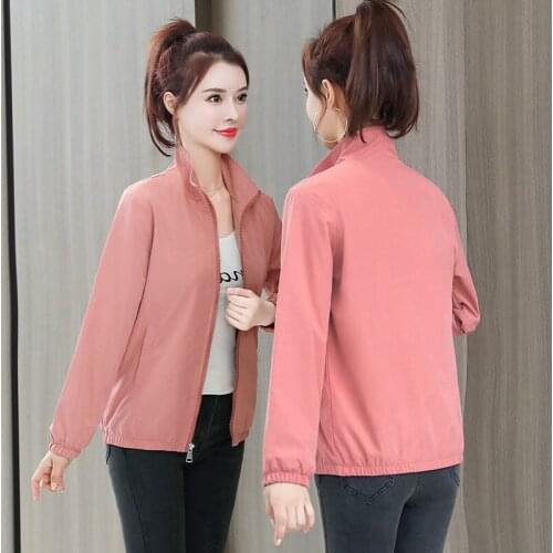 Autumn Women Jacket Casual Stand Collar Long Sleeve Side Pocket Loose Windbreaker Coat Lady Zipper Lightweight Outwear Plus Size