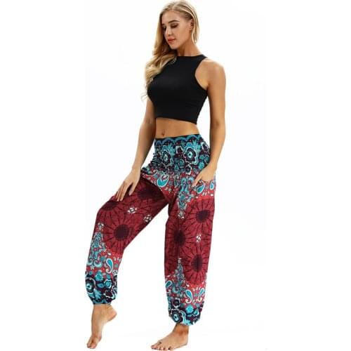 Sarouel Femme Boho Print Harem Pants Women Elastic Waist Beach Sports Wear Gypsy Chic Flowers Loose Dance Trousers
