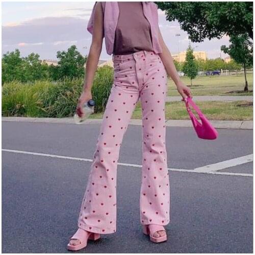 WomenS Retro Street Straight Leg Pants High Waist Trousers Polka Dot Party Prom Loose Heart-Shaped Printed Pants Wide Leg Pants