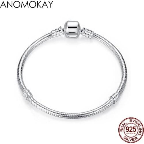 Anomokay Authentic 100% 925 Sterling Silver Basic Bracelet Classic Snake Chain Bangle Bracelet Luxury S925 Bracelet Jewelry Gift