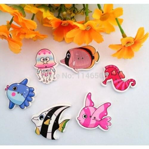 120pcs Mixed 2 Holes pattern Ocean cartoons Wood Sewing Buttons Scrapbooking botoes para artesanato
