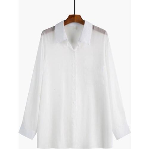 2021 Spring Autumn Women Shirts White Loose Oversized Blouses Female Tops Loose BF Korean Style Pockets Blouses