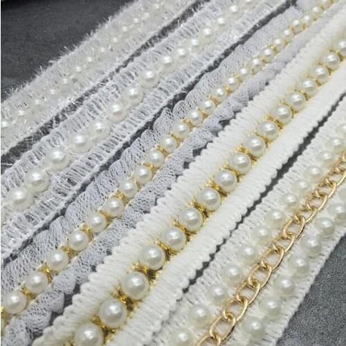 5yards White Pearl Beaded Embroidered Fabric Lace Trim Ribbon DIY Handmade Sewing Accessorie Clothing Supplies Craft Decoration