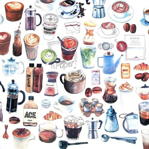 57Pcs Hand Drawing Drink Coffee Bread Sticker Scrapbooking Paper Stickers For Kids Decorative Diary Planner DIY Phone Stationery