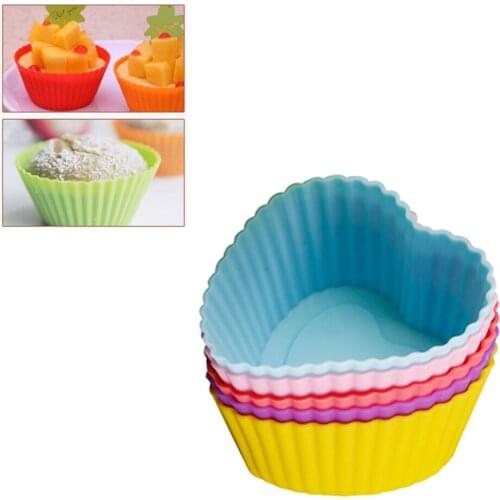 6pcs Cupcake Mould Colorful Heart Shape Silicone Cupcake Mould Bakeware Maker Mold Tray Baking Cup Liner Molds Random Color