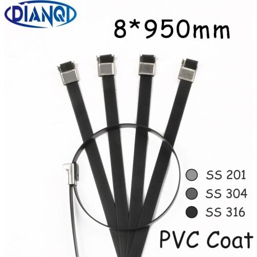 8*950 8mm 8x950 Stainless Steel Zip PVC coating Strong Stainless Steel Grade Metal Cable Ties Zip Tie Wraps