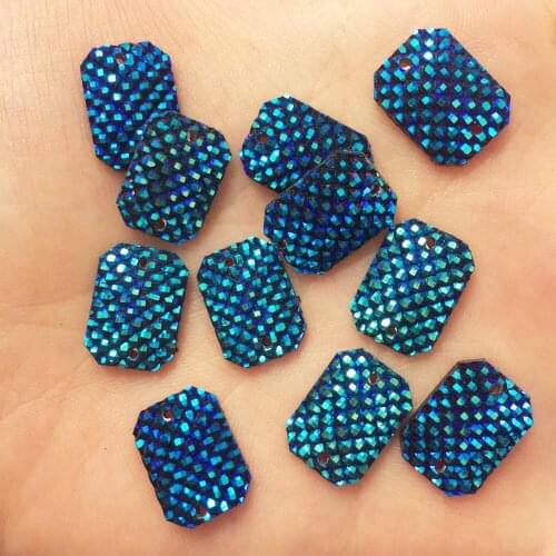 80PCS AB Resin 10*14mm rectangle Flatback rhinestone scrapbook DIY wedding 2 Hole appliques ornaments PF459