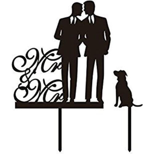 HOT SALE Same Sex Gay Mr & Mr Dog Wedding Anniverary Cake Topper (Black)