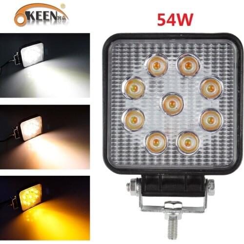 OKEEN White Yellow Car LED Work Light Bar 54W Flood Spot Combo Beam LED Spotlight 12V 24V for Jeep ATV UAZ SUV 4WD Truck Tractor