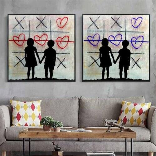 Banksy LOVE Girl and Boy Shadow Posters and Prints Street Graffiti Art Canvas Painting Picture Art Wall Decorations Bed Room