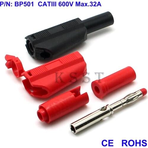 BP501 100pcs Safety 4mm shrouded stackable banana plug self-assembly solder type CATII600V / 32A
