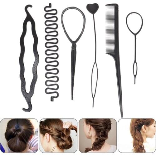 6pcs/set Hairstyle Braiding Tools Pull-through Hair Needle Hair Dispenser Disk Hair Comb Spiral Twist Hair Styling Tools